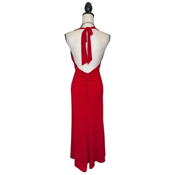 Y2K Red Beaded Tulip Hem Maxi Formal Halter Dress Size Medium - Picture 2 of 5